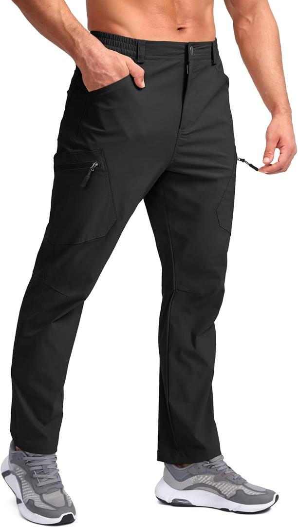 Pudolla Men's Lightweight Hiking Pants with 7 Pockets Quick Dry Water Resistant Fishing Travel Pants (3X-Large, Black)