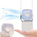 Portable Fan Foldable Mini Handheld Hanging Neck Fan with Lanyard USB Rechargeable Hands Free 3 Wind Speed Desk Fan Indoor Outdoor (White)