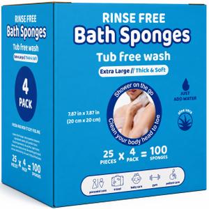 100 Sponge Disposable No Rinse Bathing Wipes