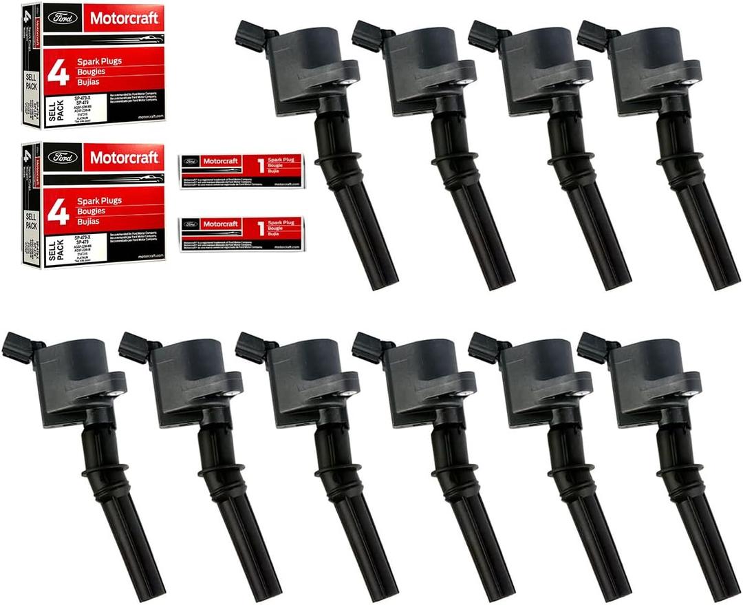 MAS Set of 10 Ignition Coils Pack DG508 & Motorcraft Platinum Spark Plugs SP479 Compatible with Ford E350 E450 F250 F350 F450 F550 Econoline Super Duty F53 6.8L V10 3W7Z-12029-AA AGSF-22W-MX