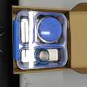 Stainless Steel Bento Box Kids Adult with 7oz Soup Thermo, Transparent Lid 3 Compartments Metal Bento Lunch Box with Insulated Food Jar,Lunch Box Container Sauce Cup for School,BPA-Free(Blue)