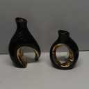 Hollow Ceramic Vase Set of 2,Nordic Modern Boho Decorative Ceramic Aesthetic Flower Vase for Home Decor,Minimalist Centerpiece Table Decorations,Wedding,Living Room,Bookshelf,Entryway (Black)