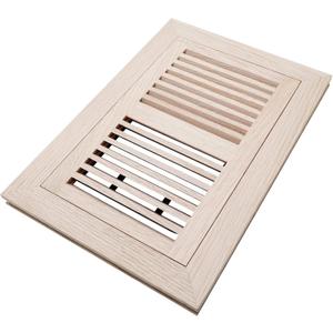 Oak Floor Register for 6x10 Inch Duct Holes - Flush Mount Floor Vent with Metal Damper - White Wooden Vent Covers for Home Floor - 0.8 Inch Thickness - Unfinished