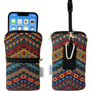 Tainada Men Women Cell Phone Neoprene Shockproof Zippered Sleeve Case Bag Pouch w/Clip Hook, Neck Lanyard, Belt Loop Holster for iPhone 17/16 Pro Max, Air, 16 Plus, 16e; Samsung S25+ (Folk Style 1)