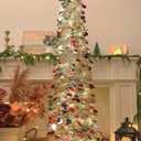 6 FT Pop Up Christmas Tree with 100 LED Timer Lights & Remote, Silver Collapsible Christmas Tinsel Tree Artificial Pencil Tree Xmas Decoration for Holiday Home Office Party, USB Powered, Colorful Silver