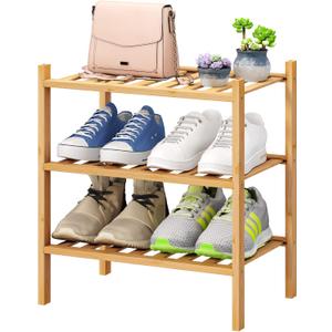 Small Shoe Rack, 3-Tier Shoe Rack for Entryway, Bamboo Wood Shoe Shelf for Closet & Hallway, Long 17.2IN | Beautiful | Functional | Sturdy | Durable