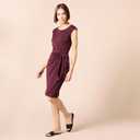 Amazon Essentials Women's Cap Sleeve Boat-Neck Faux Wrap Dress (Medium, Burgundy)