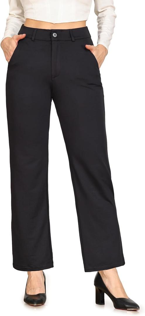 Bamans Womens Dress Pants Flare Leggings Work Office Pants Wide Leg Slacks High Waist Bootcut Business Trousers (Black, M)