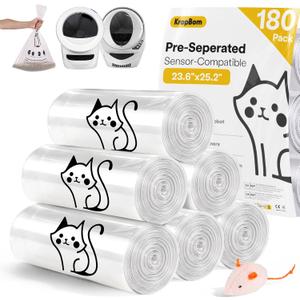 180 Pack Cat Litter Box Robot 5/4/3 Waste Bags,Transparent, Self Cleaning Litter Box Liners Bags for Most Automatic Cat Litter BoxesPre-Separated, Heavy Duty, 9-11 Gallon Capacity