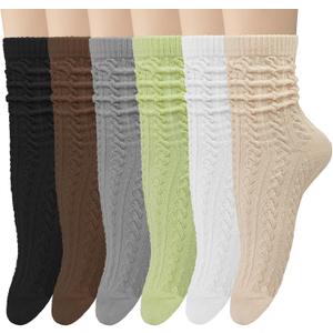 2 x Chalier 6 Pairs Womens Crew Socks, Retro Casual Knit Socks Soft Cotton Sock for Women (Mixed Color)