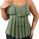 Yonique Women's Plus Size Tankini Swimsuits with Shorts Two Piece Bathing Suits Ruffle Swimsuits Tummy Control Swimwear (Army Green), 18 W 