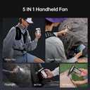 JISULIFE Portable Handheld Fan Ultra2, 9000mAh Max 25 Hrs, 5 IN 1, 100 Speed Turbo Fan Rechargeable 18W Power Bank with Flashlight, Metal Shell Multi-Function Travel Essentials Gifts for Men-Brown