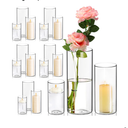 18 Pack Glass Cylinder Vases Set, 6,8,10 Inch Clear Cylinder Vases Candle Holder for Centerpirces Decoration, Tall Clear Flower Hurricane Candle Holder for Wedding Party Home Decor