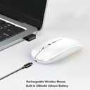 WREANU Wireless Bluetooth Mouse Rechargeable Laptop Mice Silent Slim Use(BT5.2 and 2.4G Portable USB Receiver) Dual Mode Computer Mouse for Laptop/iPad/Tablet/Apple/Computer/Mac(Bright White)