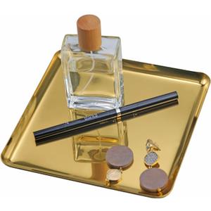 FREELOVE Metal Decorative Tray, Catchall Trays for Candle Tools Napkin Holder, Perfume Jewelry Organizer Makeup Trinket Dish, Dresser Vanity Counter Coffee Table Decor, Mirror Gold, 8''X8'' (7.5" x 7.5" x 0.5")
