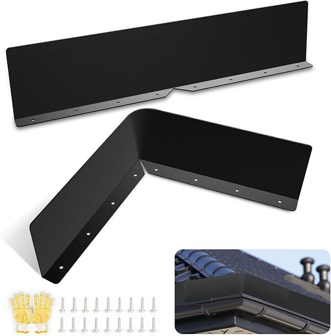 Rain Diverter Roofing Gutter Guards, 1 Pack 15.7 x 3.54 x 0.74 Inches Gutter Splash Guard Valley Downspout Roof Foldable Drip Guard for Corner House (Black)