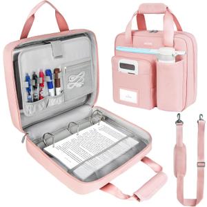 Zipper Binder 3 Ring with Shoulder Strap, 700 Sheets Capacity 3 Inch Binder with Zipper Fits 13 Inch Laptop for School and Office, Pink