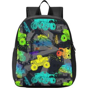 Colorful Monster Truck Toddler Backpack Waterproof Mini Backpack Boys/Girls Cute Small Kindergarten Pre School Bag (Medium)