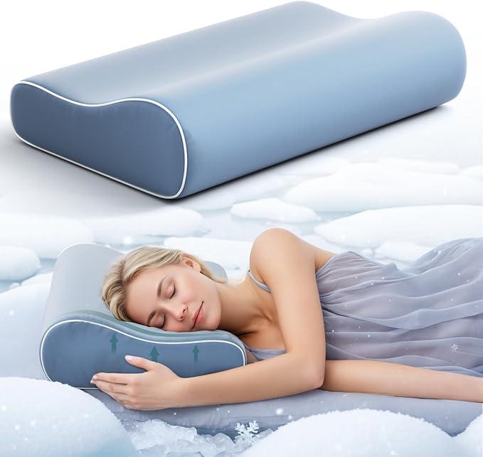 Cervical Neck Pillow for Pain Relief - Dreamers Relief Pillow, Orthopedic Pillow for Neck and Shoulder Pain, Adjustable Contour Pillow (Blue)