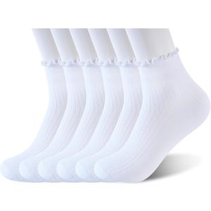 Monxiery Womens Cotton Ruffle Socks, Cute Breathable Frilly Casual Ankle Socks, M/L