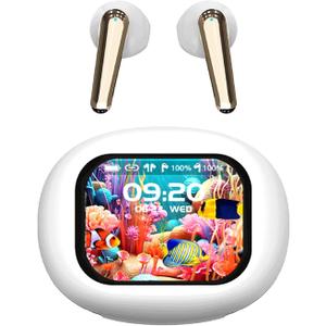 Smart Earbuds True Wireless Bluetooth 5.4 with Touch Screen Case Motion-Sensing TWS Sport Workout Running Gym Earbuds in Ear Headphones Blue Tooth Ear Buds with Locator for iPhones Android (White)