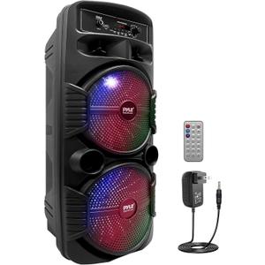 Pyle Portable Bluetooth PA Speaker System -600W Rechargeable Outdoor Bluetooth speaker Portable PA System w/ Dual 8" Subwoofer 1" Tweeter, Microphone In, Party Light, USB, Radio, Remote - PPHP2835B.