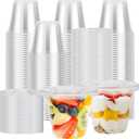 Lamosi 300 Pack 9 oz Clear Plastic Cups with Lids, Disposable Cups with No Hole Flat Lids, Ideal for Ice Cream, Cold Drinks, Fruit, Dessert, Yogurt Parfait