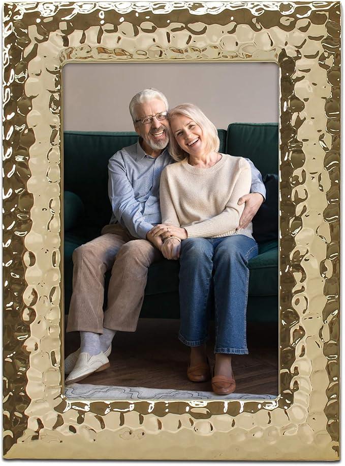 MIMOSA MOMENTS Hammered Metal picture Frame (Brass, 5"x7")
