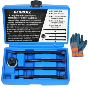 5 Pcs Harmonic Balancer Installer Tool Set, Long Reach Crank Pulley Underdrive Damper Puller Installation Tool Kit, Compatible with Ford, GM, Dodge and Chrysler V8 and V6 Engines