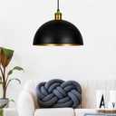 Pendant Lights Kitchen Island - 12-Inch Farmhouse Dome Hanging Light Fixture, Black and Gold Industrial Ceiling Light Adjustable Kitchen Pendant Lighting for Dining Room, Bedroom, Living Rooms, Black and Gold, 1 Pack