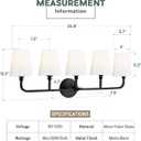 Bathroom Light Fixtures, 5 Light Matte Black Vanity Lights with Flared White Fabric Shade, 35 Inch Wall Sconce, Modern Sconces Wall Lighting for Hallway Bedroom, VL837-MB-5