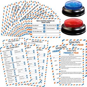 School Party Friendly Feud Game with 2 Answer Buzzers, Team Building Class Reunion Feud Cards for School Game Night Fun Trivia Quiz for Students Teachers Groups Holiday Gatherings
