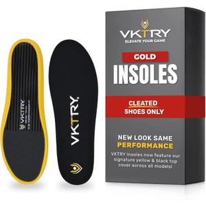 VKTRY Gold for Cleated Shoes - Carbon Fiber Performance Insoles Customized Athletic Inserts for Football, Baseball, Soccer, Golf, Lax & More | Run Fast, Jump High, US M6-6.5, W8-8.5, 121-170lb