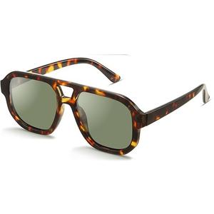 livho Trendy Polarized Square Aviator Sunglasses Women Men Square Eyewear Frame, Retro Sun Glasses for Women Men 2025 Shades, Color: Brown Tortoise/Green