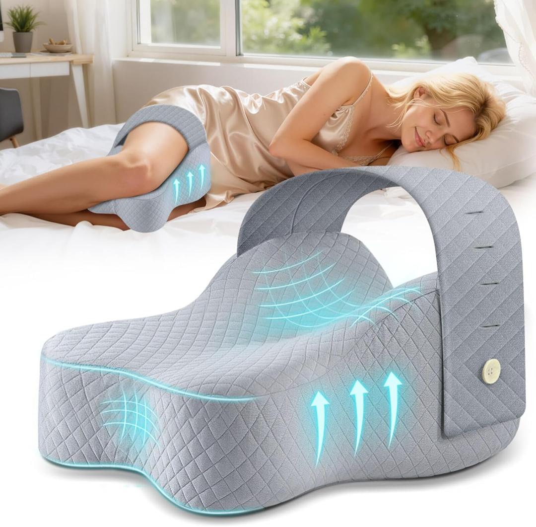 Knee Pillow for Side Sleepers Hip Pain Relief,Leg Pillow for Side Sleeping w/ Adjustable Strap,Sciatica Back Pain Relief,Pillow for Between Knees|leg While Sleeping,Knee Pillow Support Spine Alignment