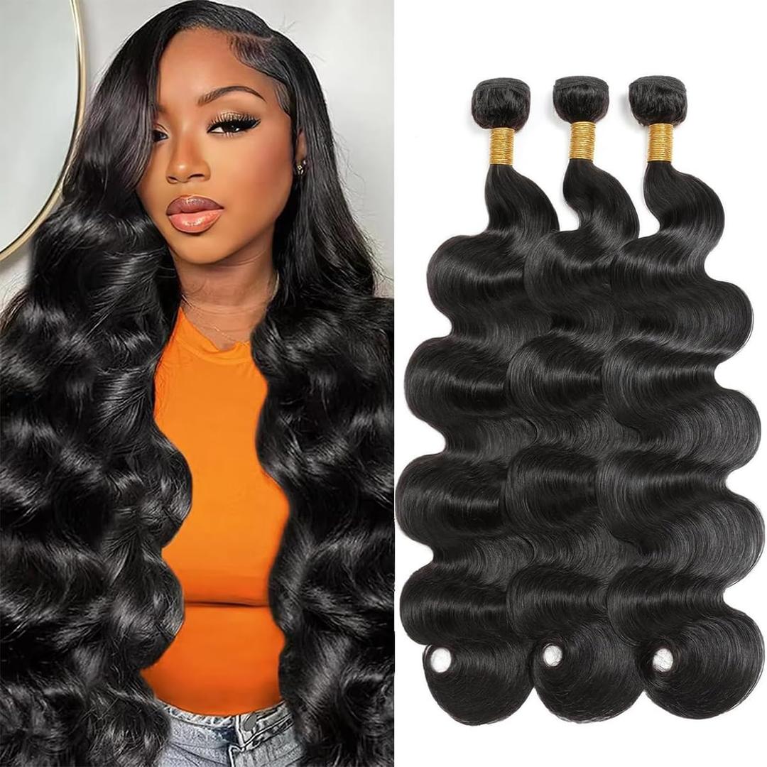 Body Wave Bundles Human Hair 16 16 16 Inch Unprocessed Brazilian Hair 12A Grade 3 Bundles Human Hair Extensions for Women Natural Black