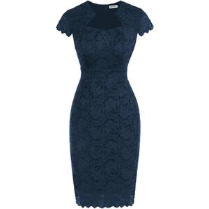GRACE KARIN Cocktail Dress for Women Cap Sleeve Lace Dress for Wedding Guest Business Casual Dresses (X-Large, Navy Blue)