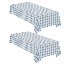 Maymiss Checkered Tablecloth Rectangle, 2 Pack Gingham Table Cloths Waterproof Wrinkle Free Buffalo Plaid Table Covers Washable for Dining, Parties & Outdoor Picnic(Light Blue and White, 52"Ã—70")