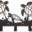Sea Turtle Coat Hooks Key Holder for Wall Metal Sea Animal Wall Art Beach Theme Decor for Home Living Room Bathroom Garden Patio Gift for Ocean Lovers, Black