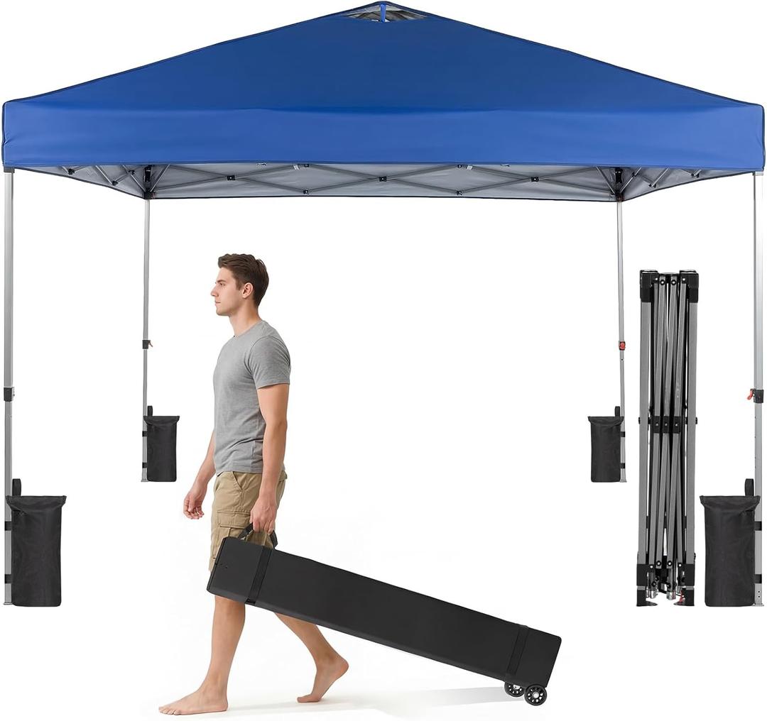 OLIXIS 10x10ft 1-Person Pop Up Canopy Tent, Heavy Duty One Push Setup Portable Outdoor Shelter for Beach Events Camping with Rolling Carry Bag, Navy Blue