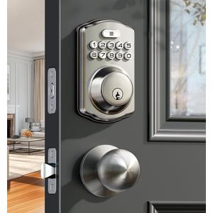 Veise Keyless Entry Door Lock with 2 Knobs, Electronic Backlit Keypad Deadbolt with Handle Set, Auto Lock, One-time Codes, Smart Deadbolt for Front Door, Easy Installation, Satin Nickel
