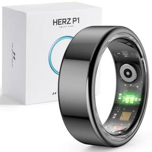 Herz P1 Smart Ring for Women & Men - (Size 13) 24/7 Health Metrics Fitness Ring, Tracks 20+ Biometrics, 6 Day Battery Life, Waterproof Stainless Steel, Free APP for iOS Android, No Subscription