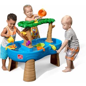 Step2 Tropical Rainforest Water Table, Kids Water and Sand Activity Sensory Playset, Summer Outdoor Toys, 13 Piece Water Toy Accessories, For Toddlers 1.5+ Years Old, Blue & Brown