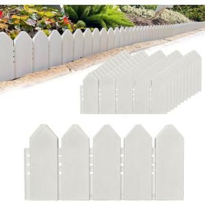 Landscape Edging Kit 6.7 in Tall Decorative Double-Sided Wood-Look Fence Garden Border, Flower Bed Edging with 30 Anchoring Spikes, 13.9 Foot Kit (White)