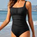 Aqua Eve One Piece Bathing Suit for Women Tummy Control Swimsuit Slimming Vintage Swimwear (Black, M)