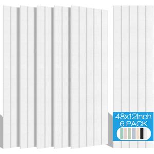 BUBOS 6 Pack Large Acoustic Panels,48x12Inch SoundProof Panels for Walls,Self Adhesive Acoustic Wall Panels,Decorative Sound Panels for Home Studio Office (White)