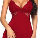 Avidlove Women Lingerie Lace Chemise Sleepwear Babydoll Teddy Lingerie (Large, A-dark Red)