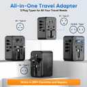 Universal Travel Adapter - 6 in 1 International Plug Adapter with Fuse Auto-Resetting, USB-C PD Fast Charging Worldwide Power Outlet for USA to European UK AUS India, Type C/G/D/I/A, Black