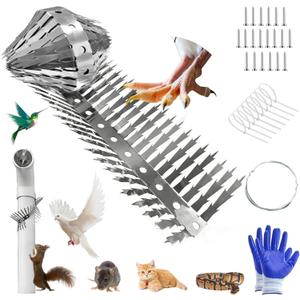 Bird Spikes 360Bend 100cm Anti Climb Spikes Squirrel Deterrent for Outside to Keep Birds Pigeon Racoon Squirrel Cat Away from Porch Baffle Feeder Yard Patio Garden, Fence Spikes with Accessories