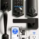 Veise VE017G-H Wi-Fi Smart Fingerprint Front Door Lock Set, Remote App Control, Keyless Entry Deadbolt with Handle, Backlit Keypad, IP55 Weatherproof, Auto Lock, Easy to Install, Matte Black